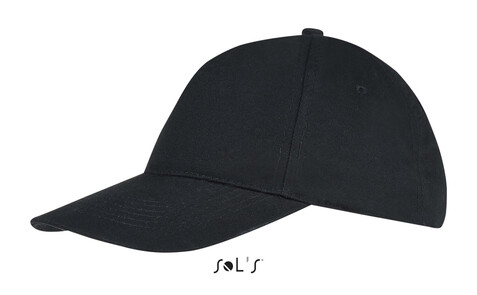 SUNNY FIVE PANEL CAP 180g - Schwarz bedrucken, Art.-Nr. S88110-BK-M