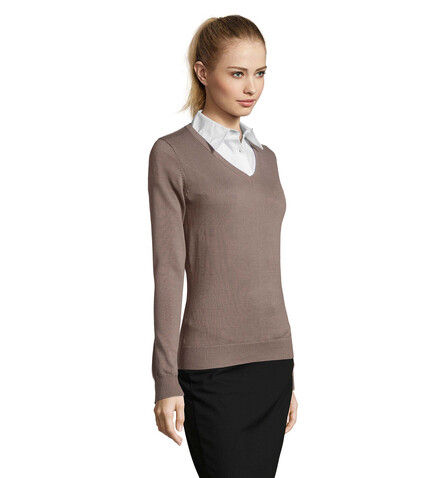 GALAXY WOMEN V-NECK SWEATER - Medium Grey bedrucken, Art.-Nr. S90010-EP-XL
