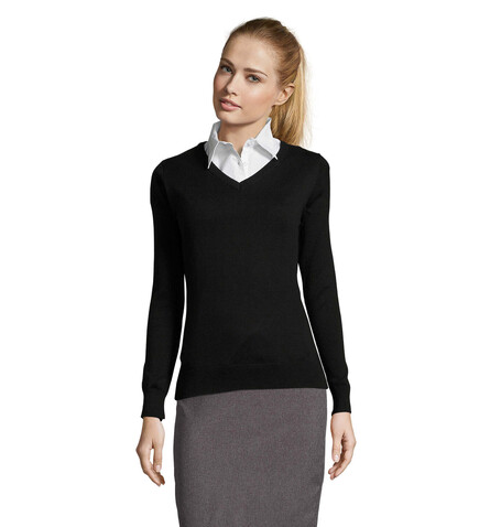 GALAXY WOMEN V-NECK SWEATER - Schwarz bedrucken, Art.-Nr. S90010-BK-L GALAXY WOMEN V-NECK SWEATER - Schwarz bedrucken, Art.-Nr. S90010-BK-L