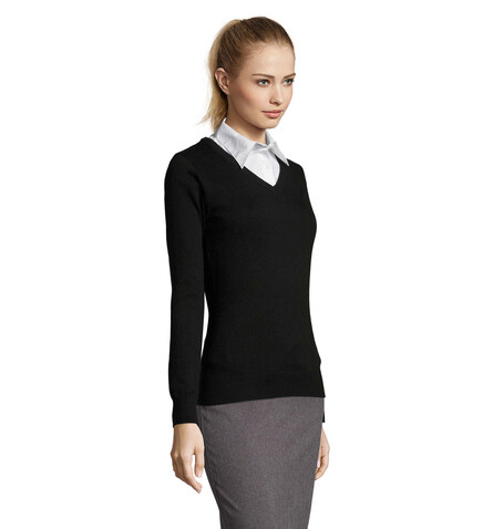 GALAXY WOMEN V-NECK SWEATER - Schwarz bedrucken, Art.-Nr. S90010-BK-L GALAXY WOMEN V-NECK SWEATER - Schwarz bedrucken, Art.-Nr. S90010-BK-L
