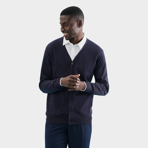 GOLDEN MEN V-NECK CARDIGAN - Navy bedrucken, Art.-Nr. S90011-NY-M