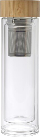 Trinkflasche Vicente | Glas | Bambusdeckel | 420 ml – Braun bedrucken, Art.-Nr. 011999999_9135