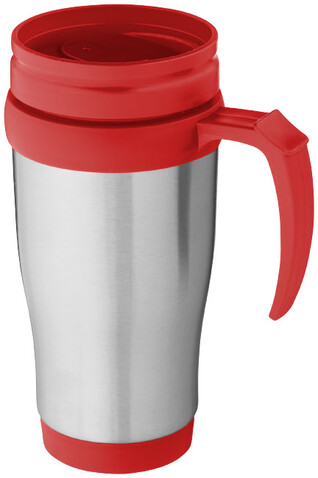 Sanibel 400 ml Isolierbecher, silber, rot bedrucken, Art.-Nr. 10029602 Sanibel 400 ml Isolierbecher, silber, rot bedrucken, Art.-Nr. 10029602