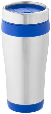 Elwood 410 ml Isolierbecher, silber, blau bedrucken, Art.-Nr. 10031000