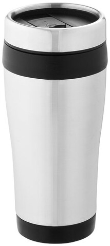 Elwood 410 ml Isolierbecher, silber, schwarz bedrucken, Art.-Nr. 10031001
