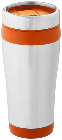 Elwood 410 ml Isolierbecher, silber, orange bedrucken, Art.-Nr. 10031004