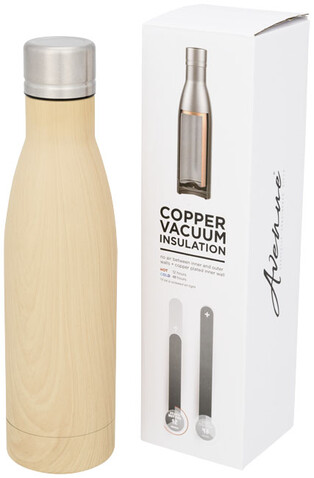 Vasa Kupfer-Vakuum Isolierflasche in Holzoptik, 500 ml, braun bedrucken, Art.-Nr. 10051500