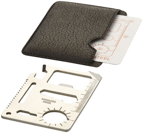 Saki Taschen Werkzeugkarte mit 15 Funktionen, silber, schwarz bedrucken, Art.-Nr. 10216900 Saki Taschen Werkzeugkarte mit 15 Funktionen, silber, schwarz bedrucken, Art.-Nr. 10216900