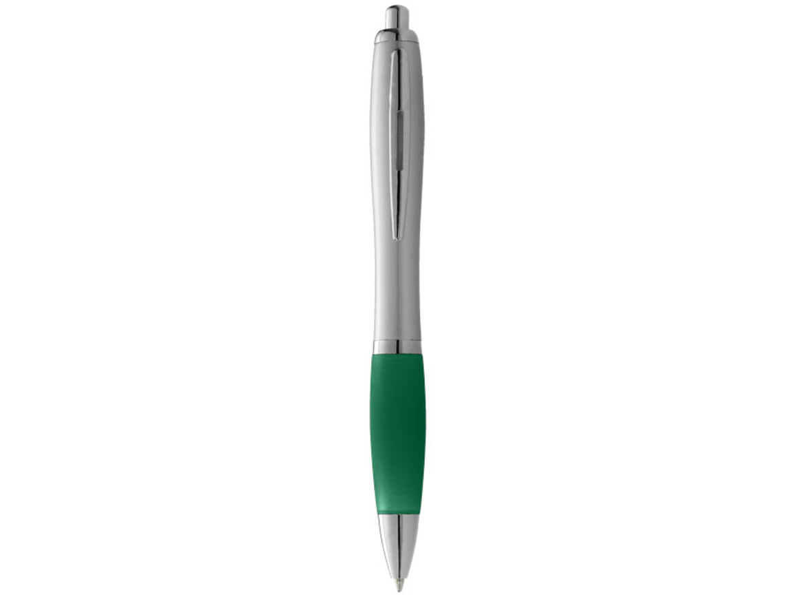 Nash Kugelschreiber silbern mit farbigem Griff, grün, silber bedrucken, Art.-Nr. 10635501