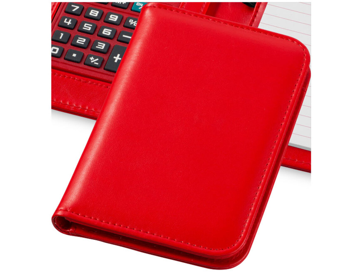 Smarti Taschenrechner mit A6 Notizbuch, rot bedrucken, Art.-Nr. 10673402