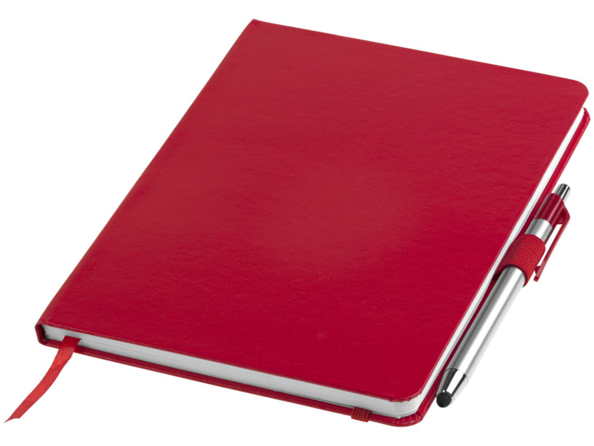 Crown A5 Notizbuch mit Stylus Kugelschreiber, rot bedrucken, Art.-Nr. 10685202