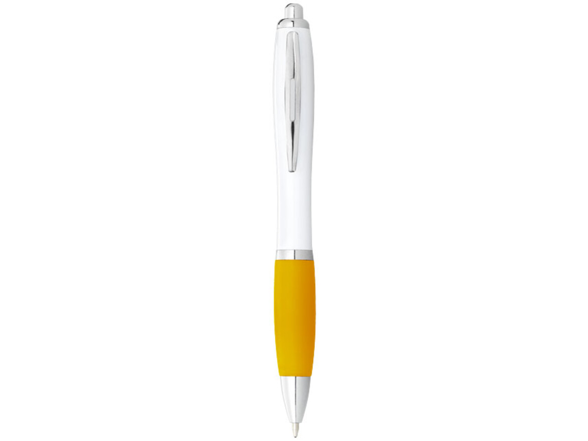 Nash Kugelschreiber weiß mit farbigem Griff, weiss, gelb bedrucken, Art.-Nr. 10690004