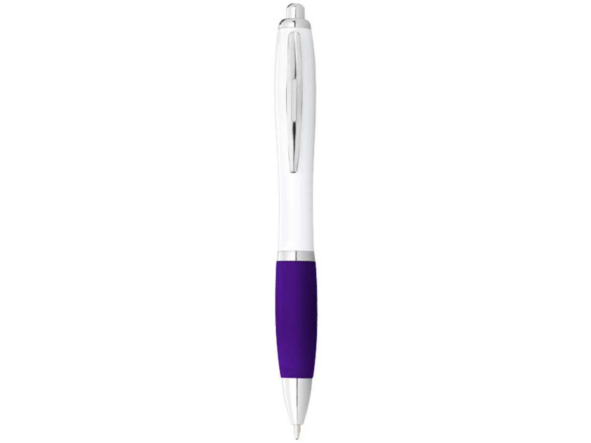 Nash Kugelschreiber weiß mit farbigem Griff, weiss, lila bedrucken, Art.-Nr. 10690005