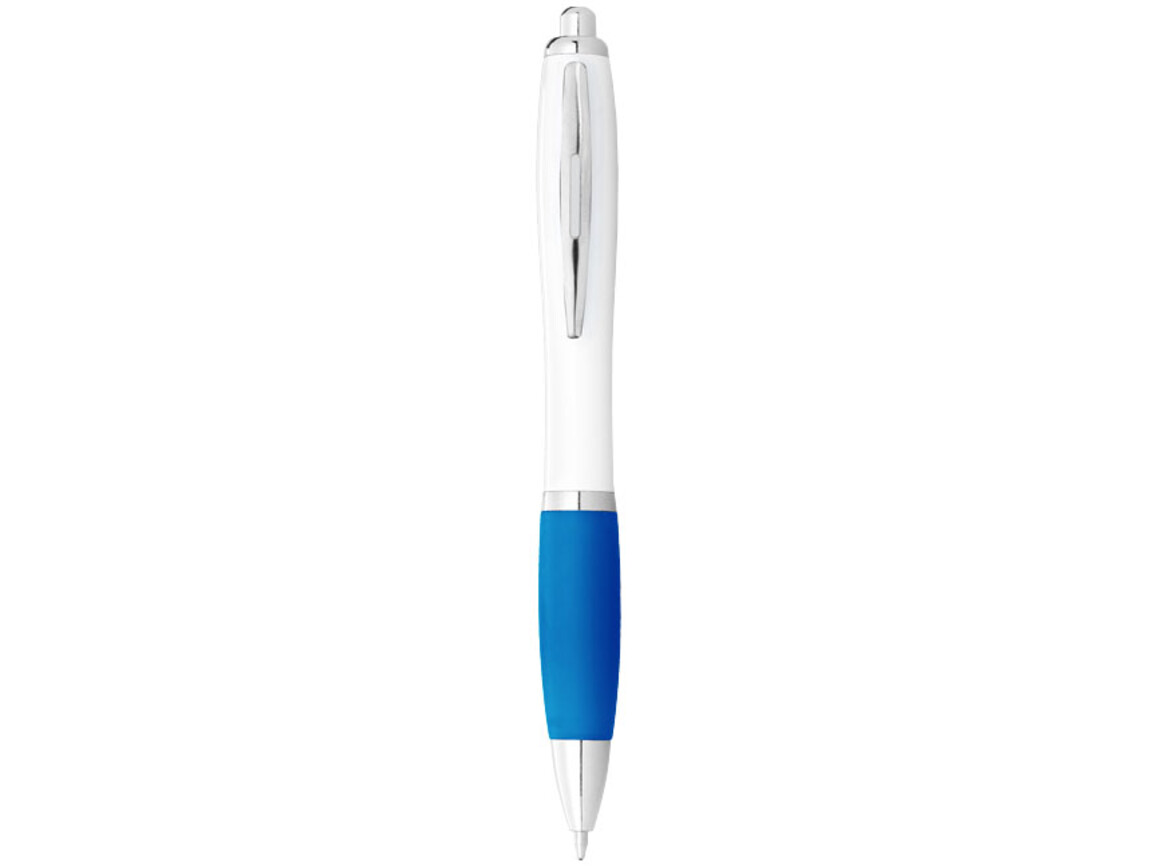 Nash Kugelschreiber weiß mit farbigem Griff, weiss, aquablau bedrucken, Art.-Nr. 10690006