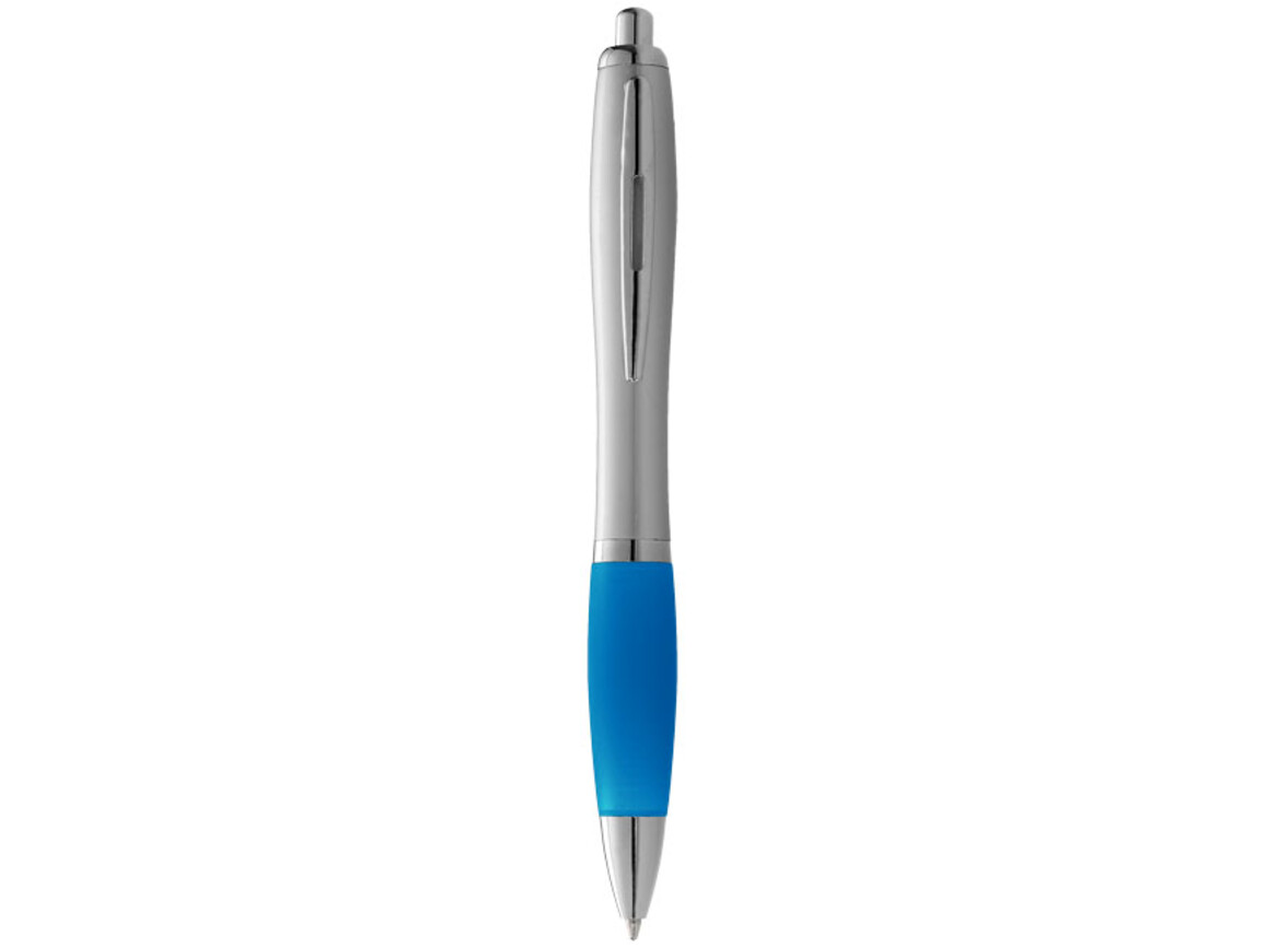 Nash Kugelschreiber silbern mit farbigem Griff, silber, aquablau bedrucken, Art.-Nr. 10707705