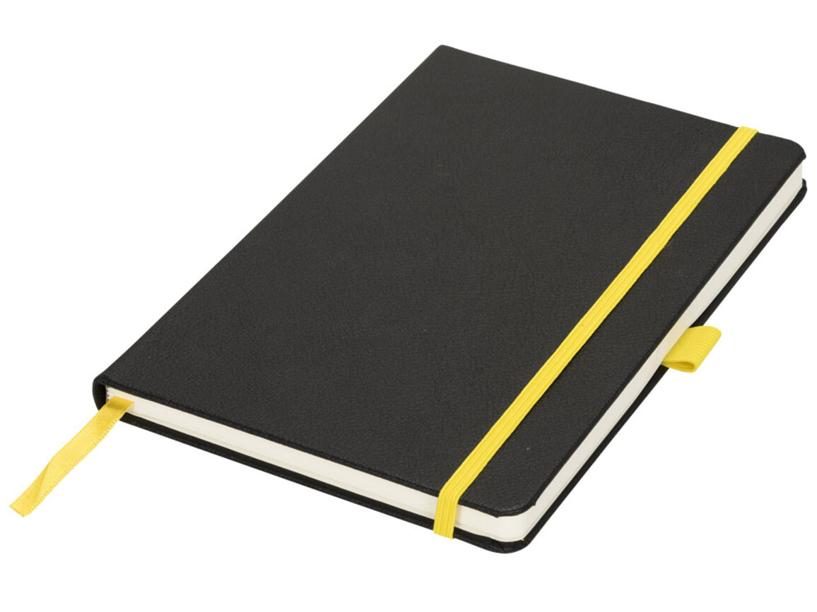 Lasercut A5 Notizbuch, schwarz, gelb bedrucken, Art.-Nr. 10728003