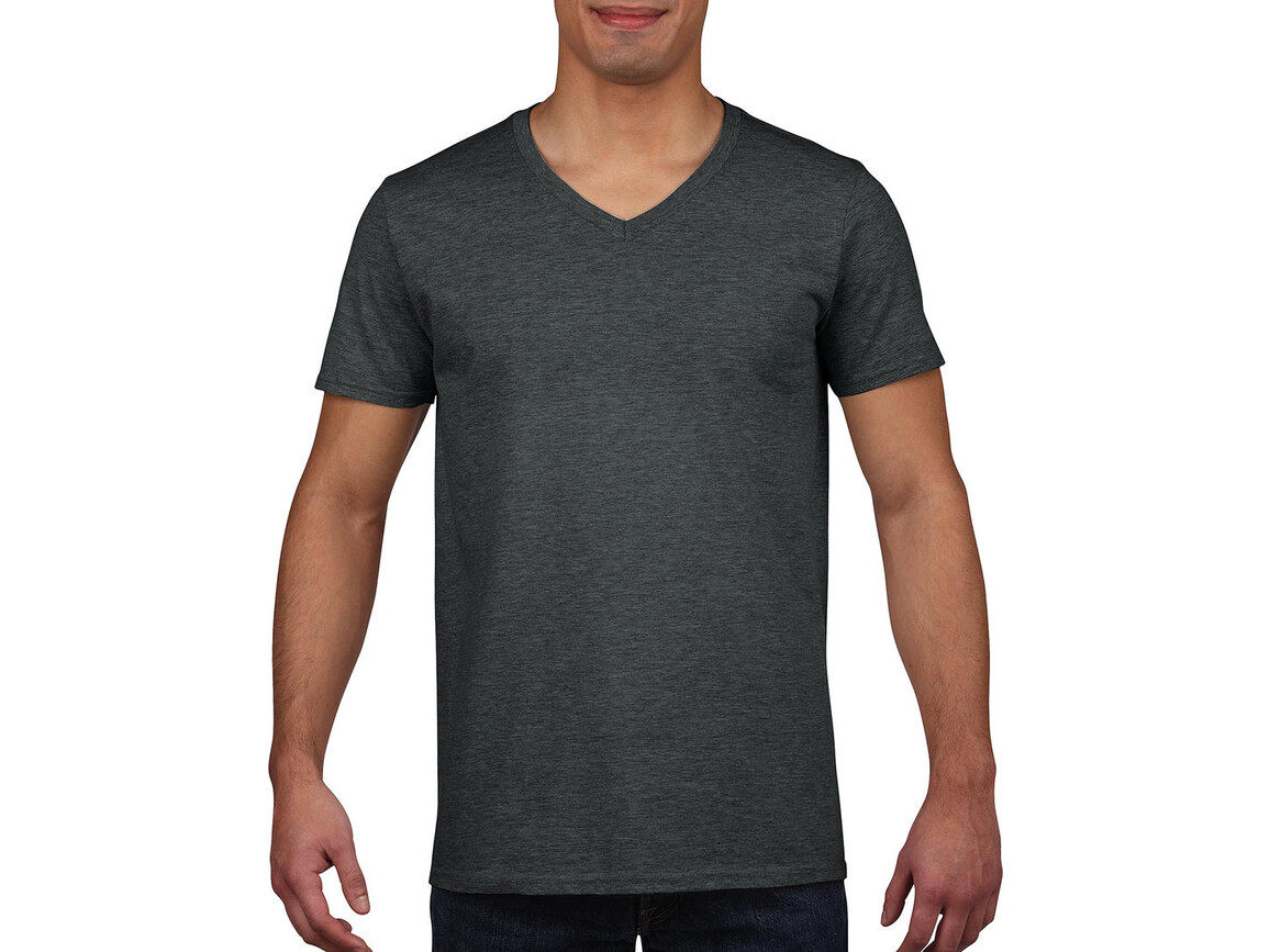 Gildan Gildan Mens Softstyle® V-Neck T-Shirt, Dark Heather, 2XL bedrucken, Art.-Nr. 108091267