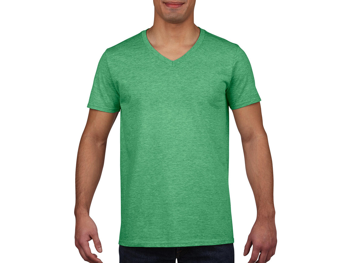 Gildan Gildan Mens Softstyle® V-Neck T-Shirt, Heather Irish Green, 2XL bedrucken, Art.-Nr. 108095137