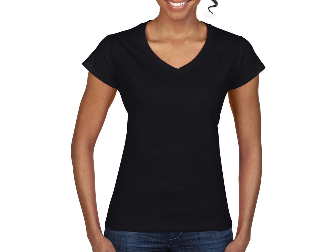 Gildan Ladies` Softstyle® V-Neck T-Shirt, Black, 2XL bedrucken, Art.-Nr. 109091017