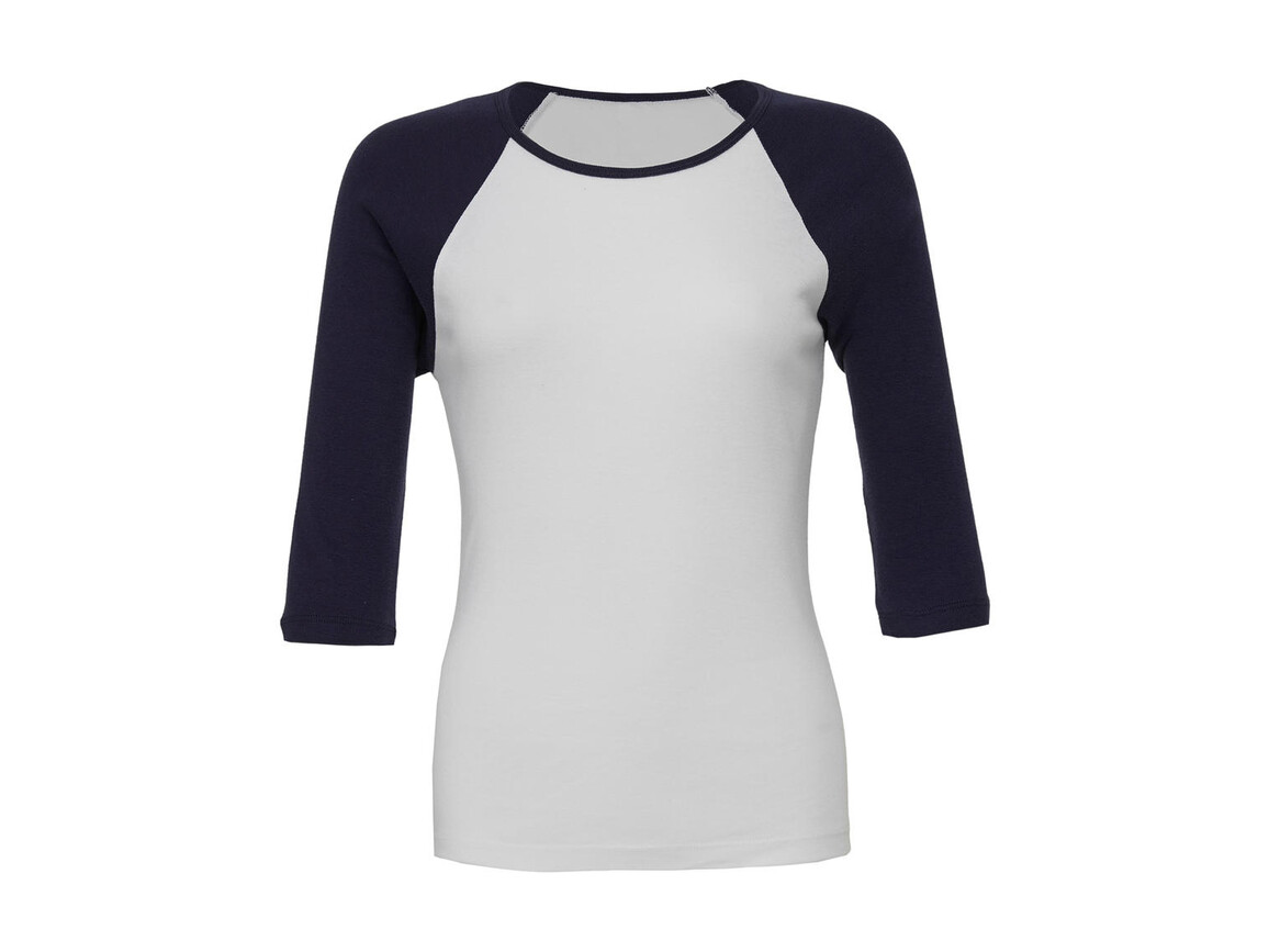 Bella 3/4 Sleeve Contrast Raglan T-Shirt, White/Navy, L bedrucken, Art.-Nr. 110060525