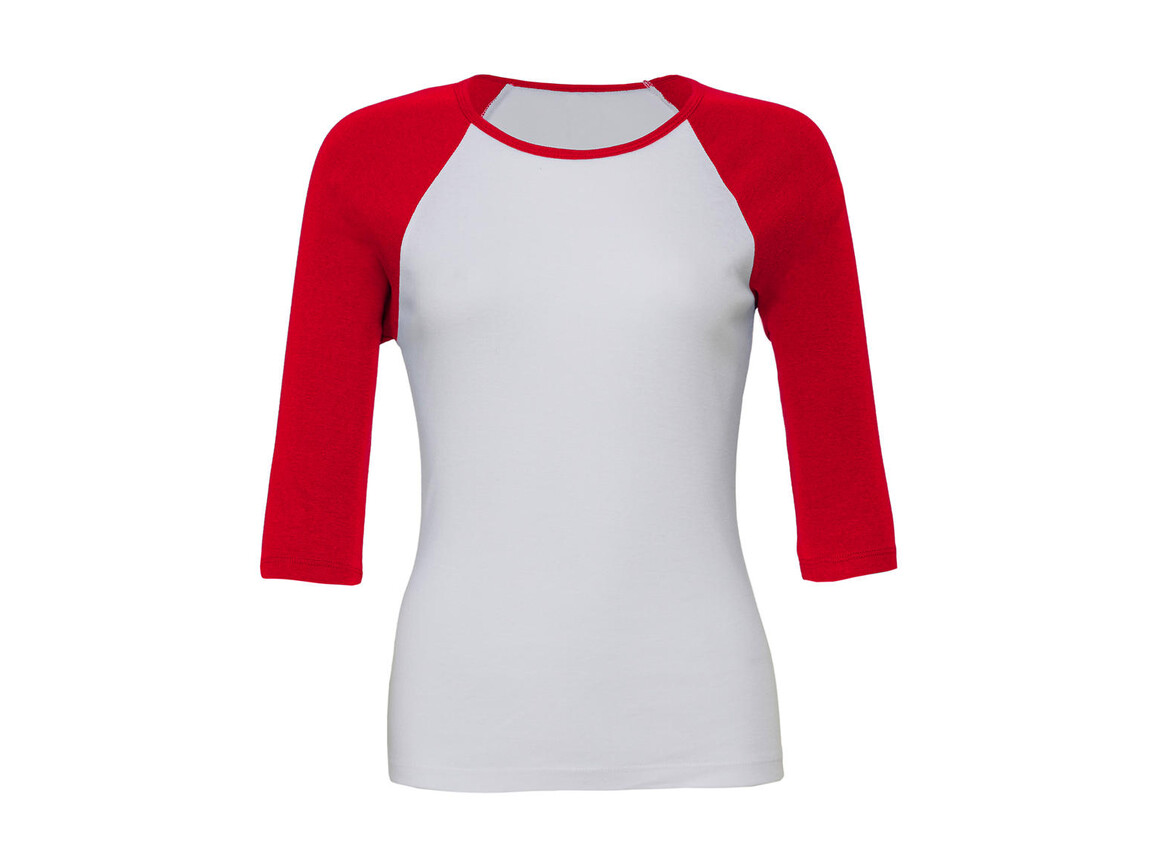 Bella 3/4 Sleeve Contrast Raglan T-Shirt, White/Red, 2XL bedrucken, Art.-Nr. 110060547