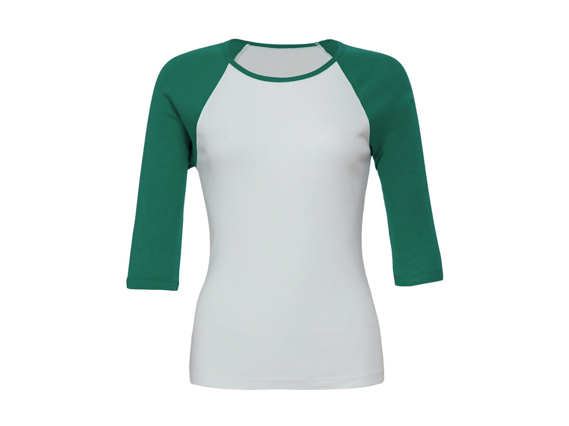 Bella 3/4 Sleeve Contrast Raglan T-Shirt, White/Kelly Green, 2XL bedrucken, Art.-Nr. 110060747