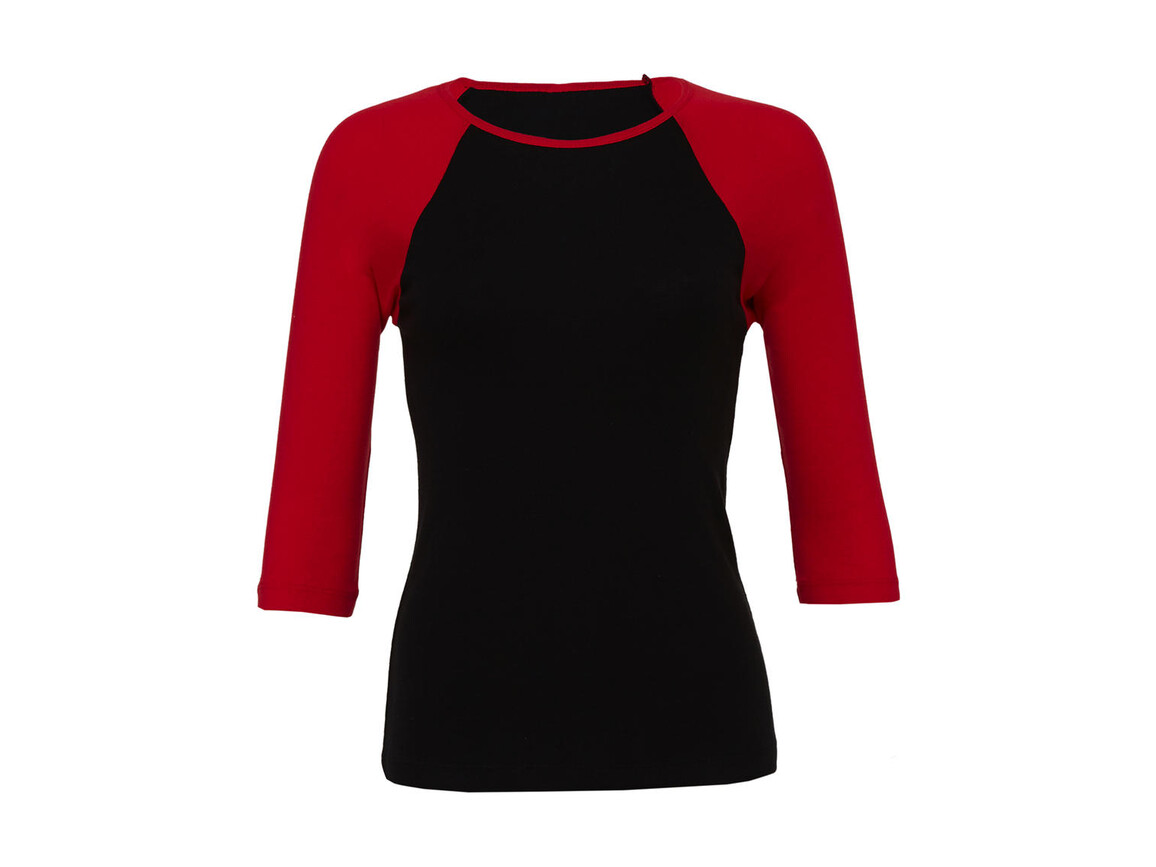 Bella 3/4 Sleeve Contrast Raglan T-Shirt, Black/Red, 2XL bedrucken, Art.-Nr. 110061547