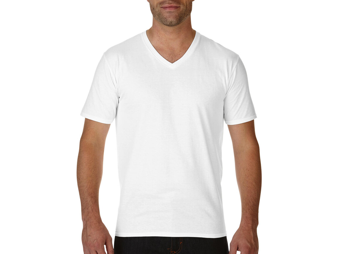 Gildan Premium Cotton Adult V-Neck T-Shirt, White, XL bedrucken, Art.-Nr. 110090006