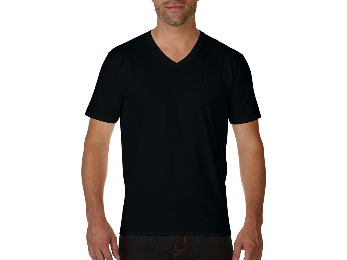 Gildan Premium Cotton Adult V-Neck T-Shirt, Black, S bedrucken, Art.-Nr. 110091013