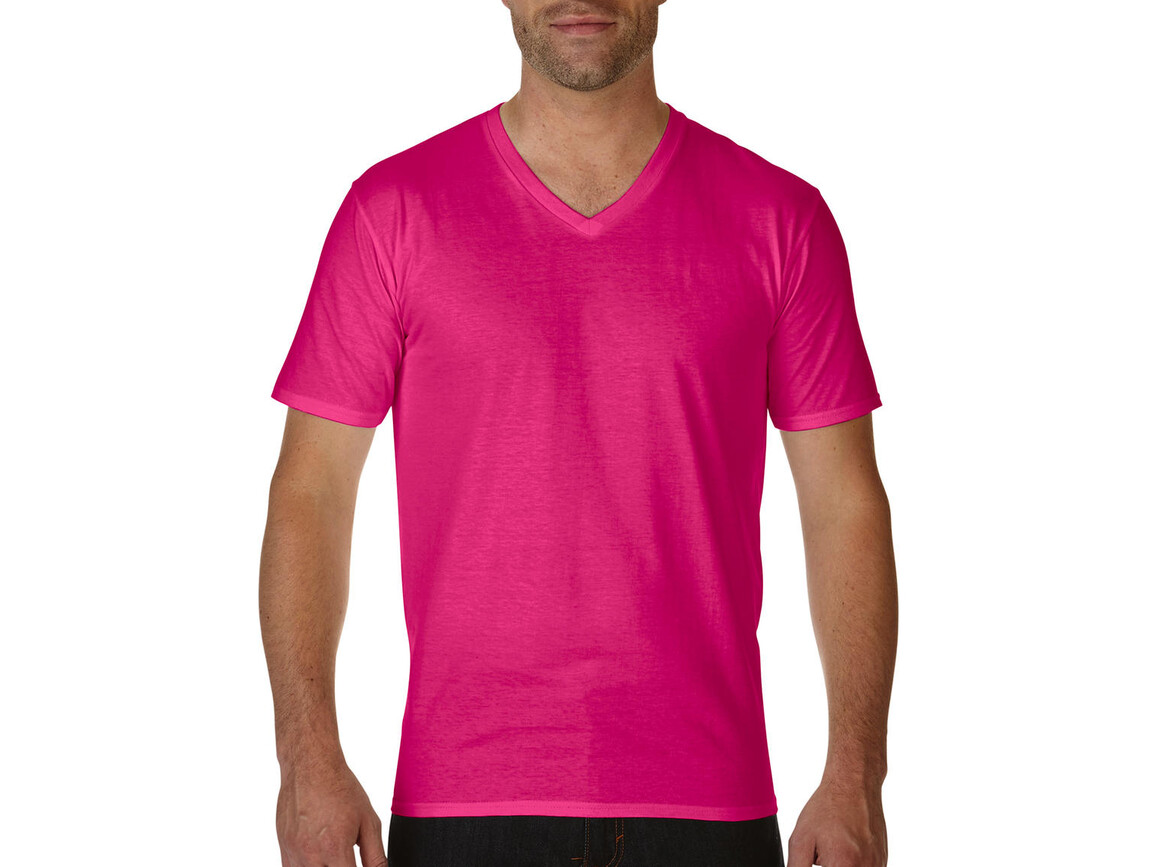 Gildan Premium Cotton Adult V-Neck T-Shirt, Heliconia, L bedrucken, Art.-Nr. 110094315