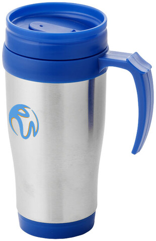 Sanibel 400 ml Isolierbecher, silber, blau bedrucken, Art.-Nr. 10029600