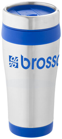 Elwood 410 ml Isolierbecher, silber, blau bedrucken, Art.-Nr. 10031000