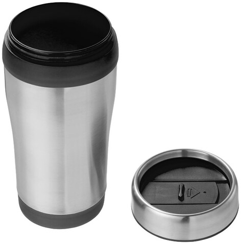 Elwood 410 ml Isolierbecher, silber, schwarz bedrucken, Art.-Nr. 10031001