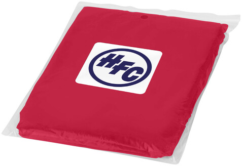 Ziva Einweg Regenponcho mit Hülle, rot bedrucken, Art.-Nr. 10042902 Ziva Einweg Regenponcho mit Hülle, rot bedrucken, Art.-Nr. 10042902