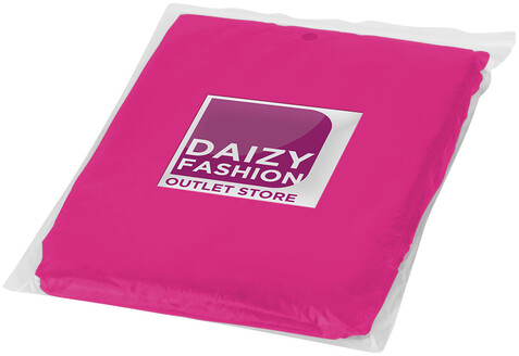 Ziva Einweg Regenponcho mit Hülle, rosa bedrucken, Art.-Nr. 10042906 Ziva Einweg Regenponcho mit Hülle, rosa bedrucken, Art.-Nr. 10042906