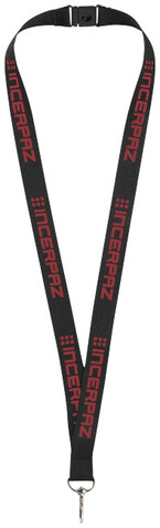 Lago Lanyard mit Sicherheitsverschluss, schwarz bedrucken, Art.-Nr. 10219300