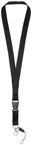 Sagan Lanyard mit abnehmbarer Schnalle und Handyband, schwarz bedrucken, Art.-Nr. 10250801 Sagan Lanyard mit abnehmbarer Schnalle und Handyband, schwarz bedrucken, Art.-Nr. 10250801