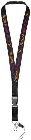 Sagan Lanyard mit abnehmbarer Schnalle und Handyband, schwarz bedrucken, Art.-Nr. 10250801 Sagan Lanyard mit abnehmbarer Schnalle und Handyband, schwarz bedrucken, Art.-Nr. 10250801