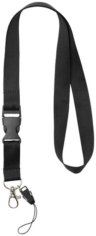 Sagan Lanyard mit abnehmbarer Schnalle und Handyband, schwarz bedrucken, Art.-Nr. 10250801 Sagan Lanyard mit abnehmbarer Schnalle und Handyband, schwarz bedrucken, Art.-Nr. 10250801