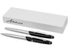 Geneva Stylus Kugelschreiber- und Tintenrollerset, silber, schwarz bedrucken, Art.-Nr. 10667000
