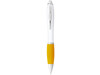 Nash Kugelschreiber weiß mit farbigem Griff, weiss, gelb bedrucken, Art.-Nr. 10690004
