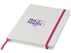 Spectrum weißes A5 Notizbuch mit farbigem Gummiband, weiss, magenta bedrucken, Art.-Nr. 10713506