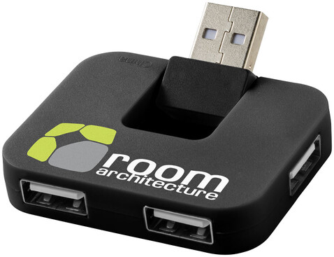 Gaia USB Hub mit 4 Anschlüssen, schwarz bedrucken, Art.-Nr. 12359800 Gaia USB Hub mit 4 Anschlüssen, schwarz bedrucken, Art.-Nr. 12359800