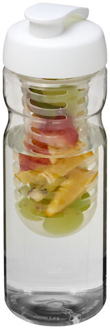 H2O Active® Base 650 ml Sportflasche mit Klappdeckel und Infusor, transparent, weiss bedrucken, Art.-Nr. 21004600