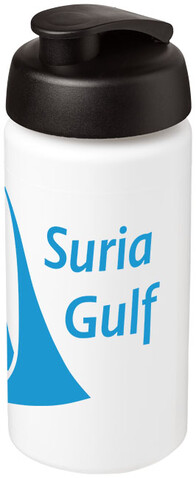 Baseline® Plus grip 500 ml Sportflasche mit Klappdeckel, weiss, schwarz bedrucken, Art.-Nr. 21007200 Baseline® Plus grip 500 ml Sportflasche mit Klappdeckel, weiss, schwarz bedrucken, Art.-Nr. 21007200