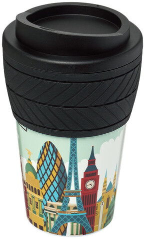 Brite-Americano® 350 ml Isolierbecher mit Schutzring Reifen-Design, schwarz bedrucken, Art.-Nr. 21008800 Brite-Americano® 350 ml Isolierbecher mit Schutzring Reifen-Design, schwarz bedrucken, Art.-Nr. 21008800