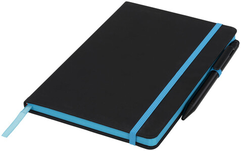 Noir Edge A5 Notizbuch mit farbigem Rand, schwarz, blau bedrucken, Art.-Nr. 21021000