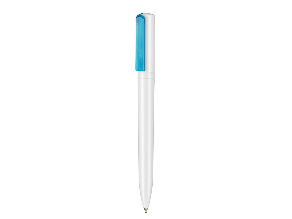 Kugelschreiber SPLIT–weiss/neon-blau transparent bedrucken, Art.-Nr. 00126_0101_1391