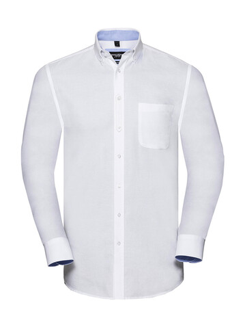 Russell Europe Men`s LS Tailored Washed Oxford Shirt, White/Oxford Blue, L bedrucken, Art.-Nr. 020000535 Russell Europe Men`s LS Tailored Washed Oxford Shirt, White/Oxford Blue, L bedrucken, Art.-Nr. 020000535
