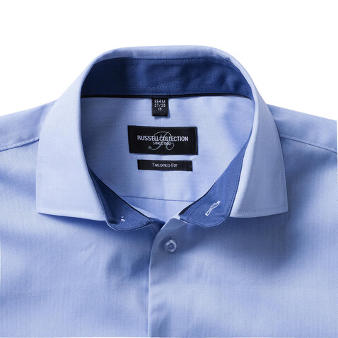 Russell Europe Tailored Contrast Herringbone Shirt LS, White/Silver/Convoy Grey, S bedrucken, Art.-Nr. 022000873